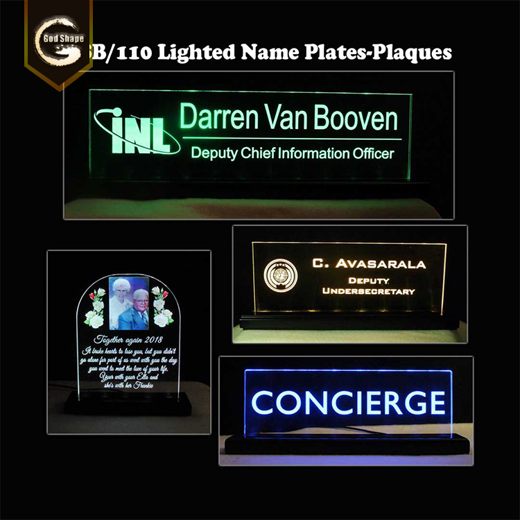 Custom made acrylic led signs new style battery powered neon signs table stand name plate desk illuminated signs