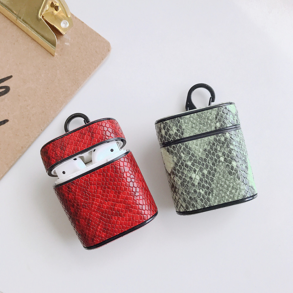 Snakeskin  Grain Rectangle Earphone Cover for Airpods 1 2 , for Apple Airpods 2 Leather Case Cover Square