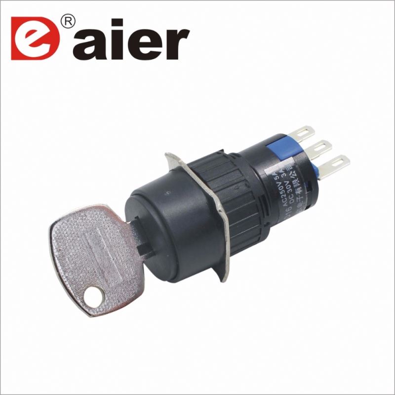 High Quality 16mm 2 position rotate key operated electric switch push