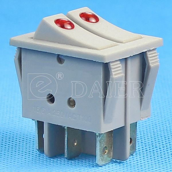 Double Pole Single Throw 6PIN KCD2 Bus Rocker Switch With 220V Light