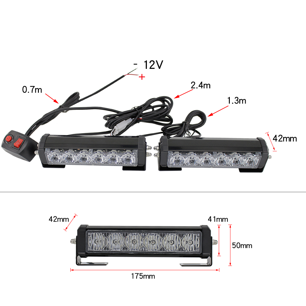 2 X 6 LED 9 Modes 2pcs  12v aluminum alloy led flash lamp slitless stick lamp lamp high power roof lights car truck led