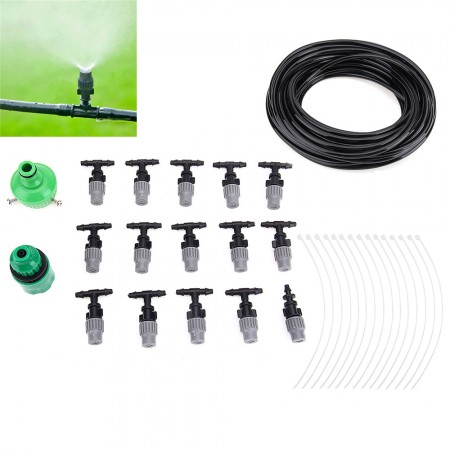 15m 49ft Outdoor Garden Misting Cooling System 15 Plastic Mist Nozzle Sprinkler