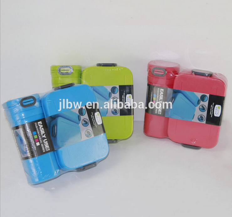 Pink,Yellow and Blue Lunch Box with Spoon and Fork,with bottle,blister pack