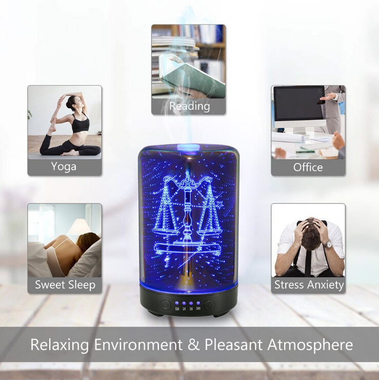 Hidly 100ml Glass Ultrasonic Cool Mist Aroma Diffuser with Amazing 3D Visual Effect for Healthcare and wellness