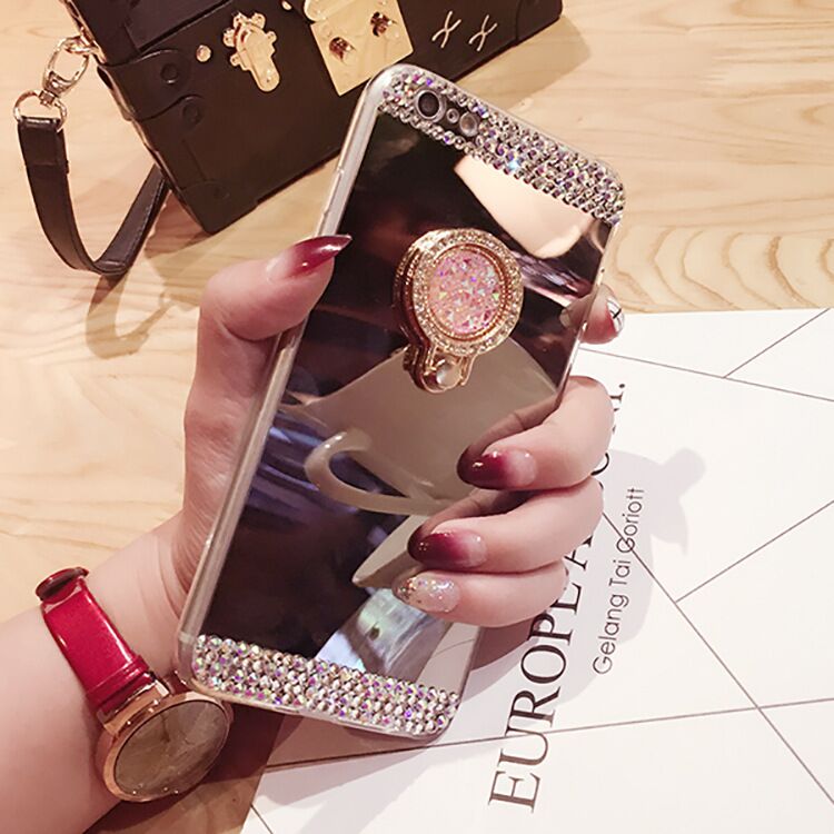 Shiny Bling Galaxy S9 S10 Makeup Phone Case Cover for Girls with Ring Holder ,for iPhone XS Glitter Case
