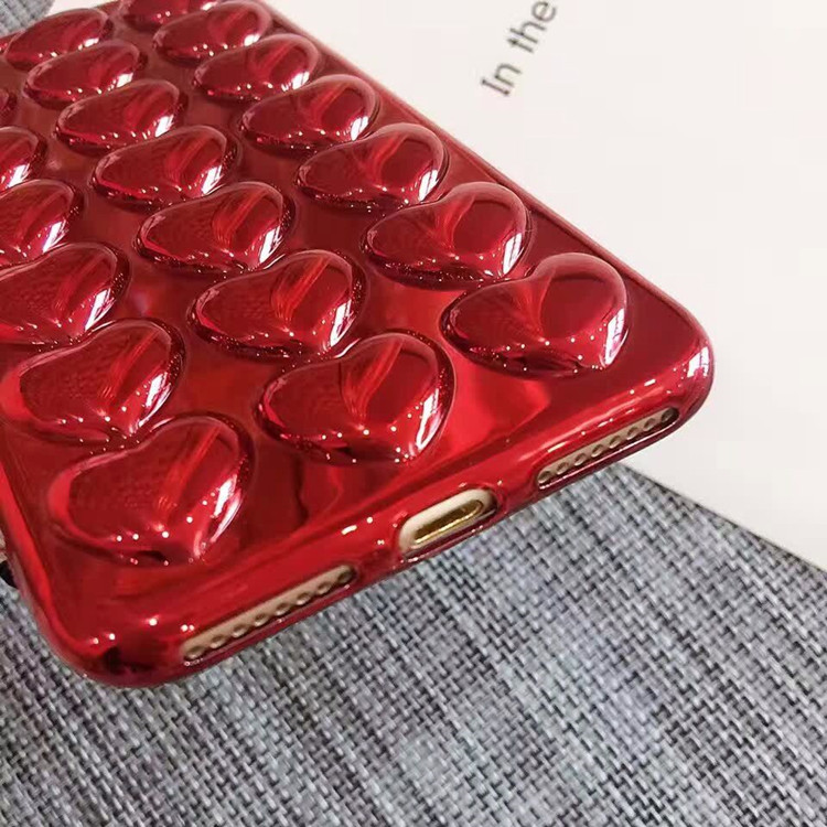 Electroplating Phone Cover For iPhone X Case 3D Heart , Silicone Mobile Phone Case