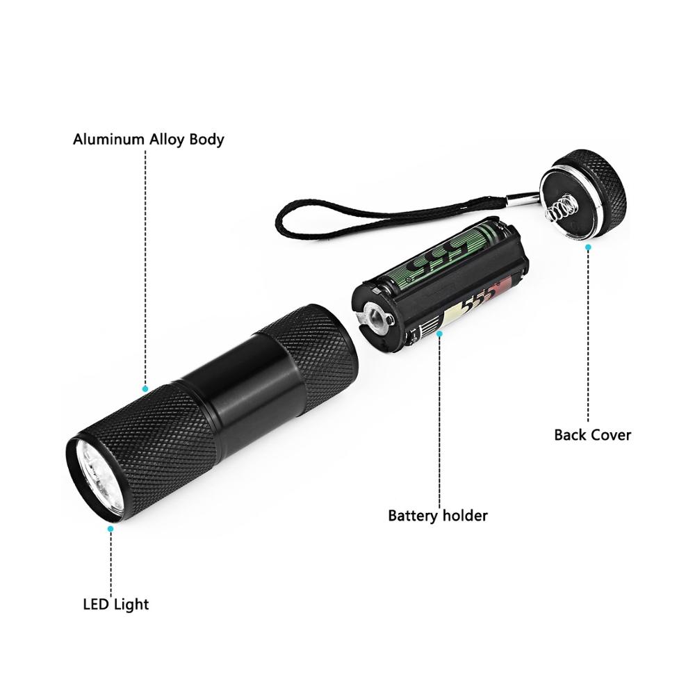 Promotion 9 LED UV Flashlight AAA Battery powered 390nm Small Mini UV Flashlight