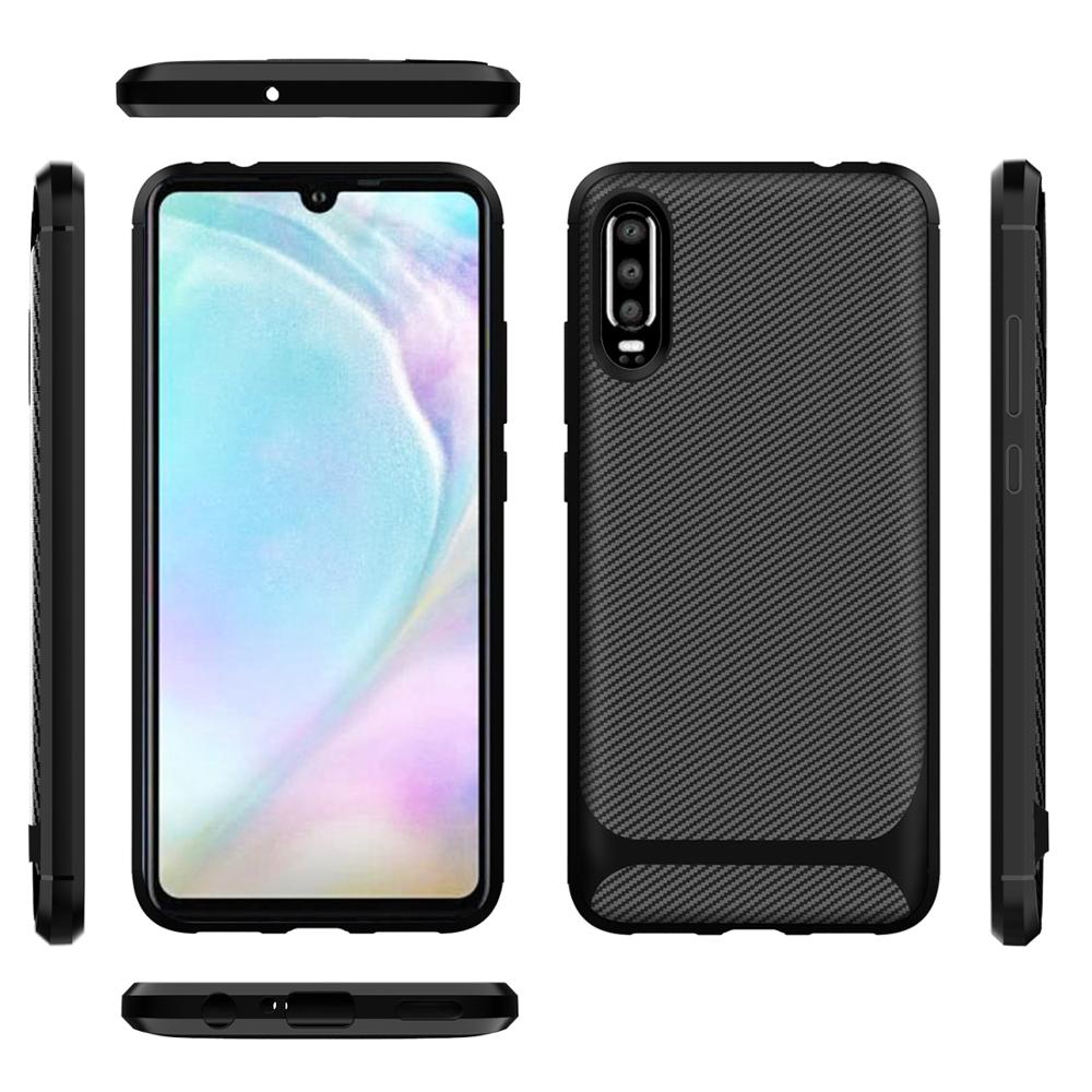 Shockproof New Carbon Fiber Silicon Back Cover Phone Case For Huawei P30 Lite