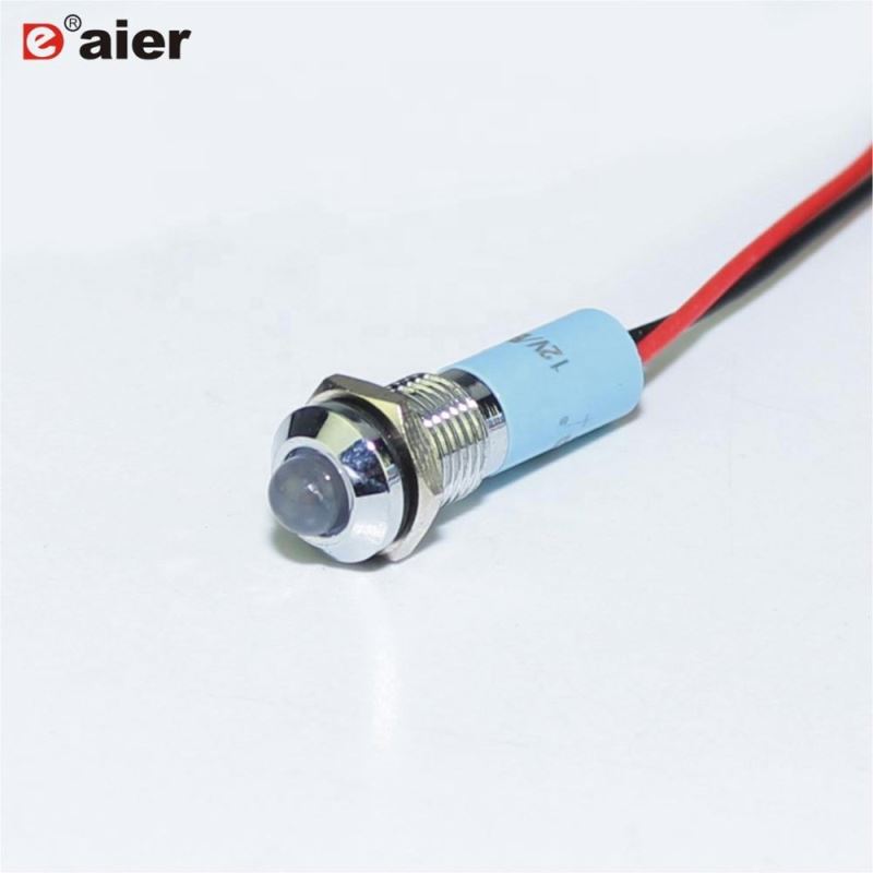 8MM Convex Surface Wired Terminal IP67 Metal 12V Signal Panel Lamps