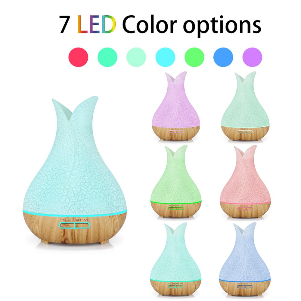 Essential Oil Diffuser Humidifier 400ml Ultrasonic Cool Mist Aroma With 4 Colorful Light Essential Wood Grain Finish With Timer