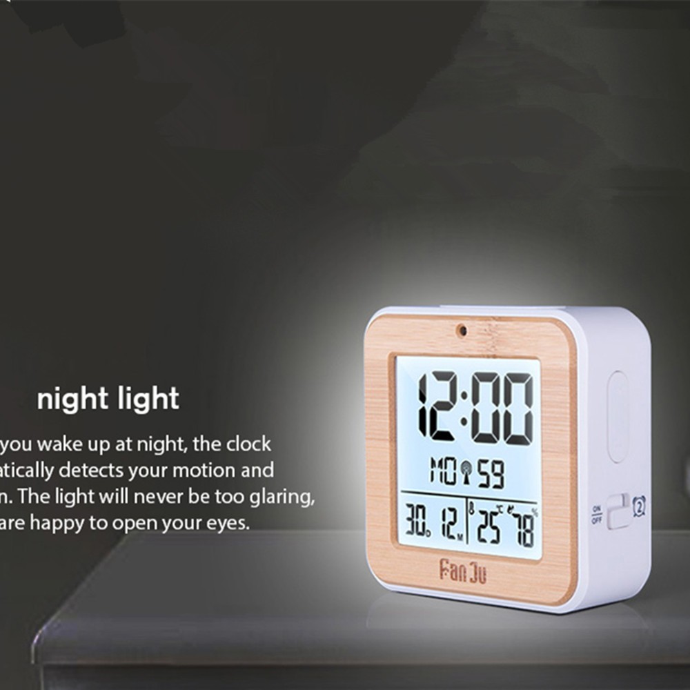 LCD Digital Alarm Clock with Indoor Temperature and Humidity Dual Alarm Battery Operated Snooze Date Alarm