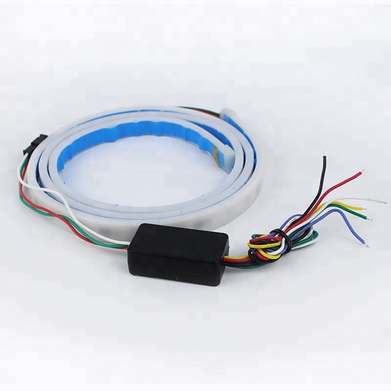 Car DRL 120CM 150CM Ice Blue and Red Flexible LED Strip Flowing Rear Trunk Tail Light Brake Turn Signal Warning Flash Light