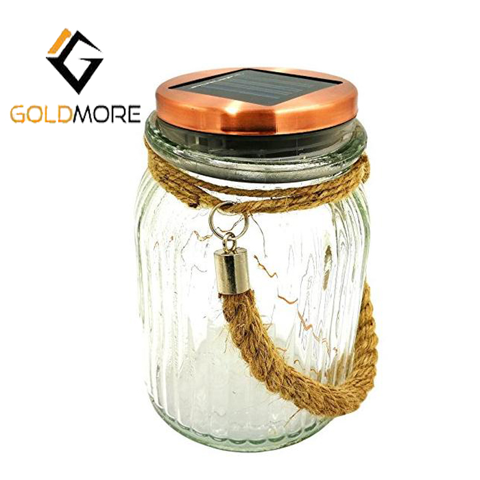 Goldmore 8 LED Solar Jar Hanging Lights Outdoor Warm White LED Rope Hanger Decorative Lamp For Garden Bar Party