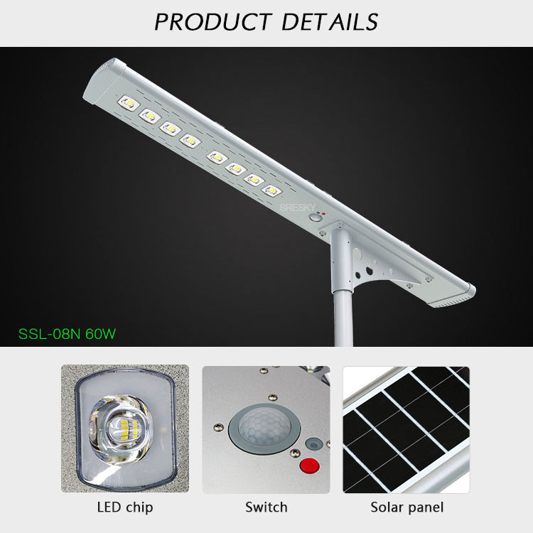 Outdoor solar lighting aluminum alloy 60w/100w prices of solar street lights