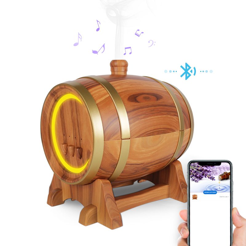 2020 Trending Hot APP Smart Barrel Aromatherapy Diffuser with Dark Oak Wood Grain Home Diffuser