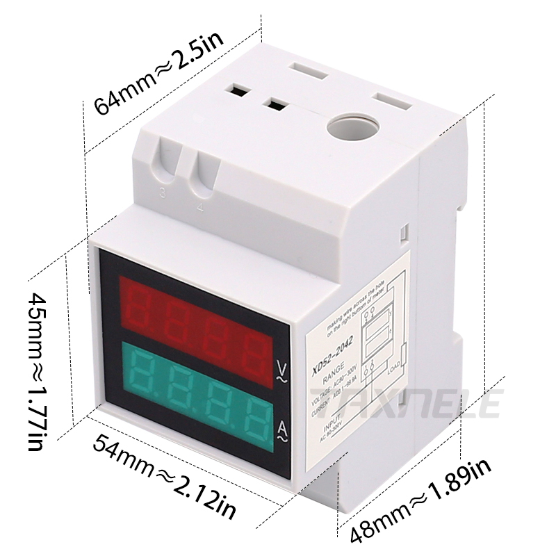 D52-2042 Display DIN RAIL Red Green AC80-300V 200-450V 0.2-99.9A Digital AC Voltmeter Alternationg Voltage Current Meter