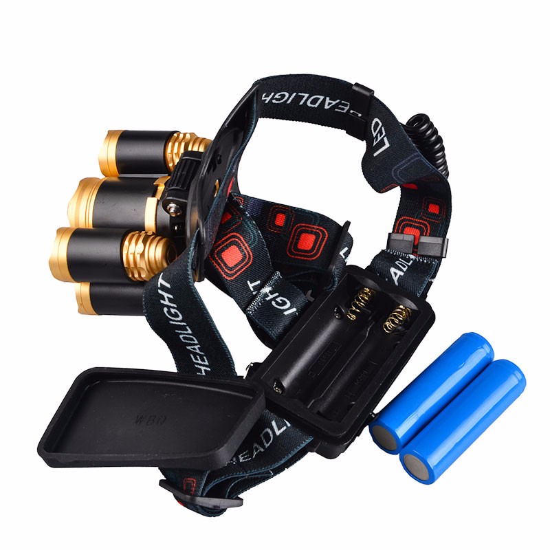 Waterproof 5LED Headlamp T6 High Power Golden Color LED Head Torch Light