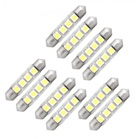 10 White 4 SMD LED Festoon Interior Dome Bulb Light 42mm