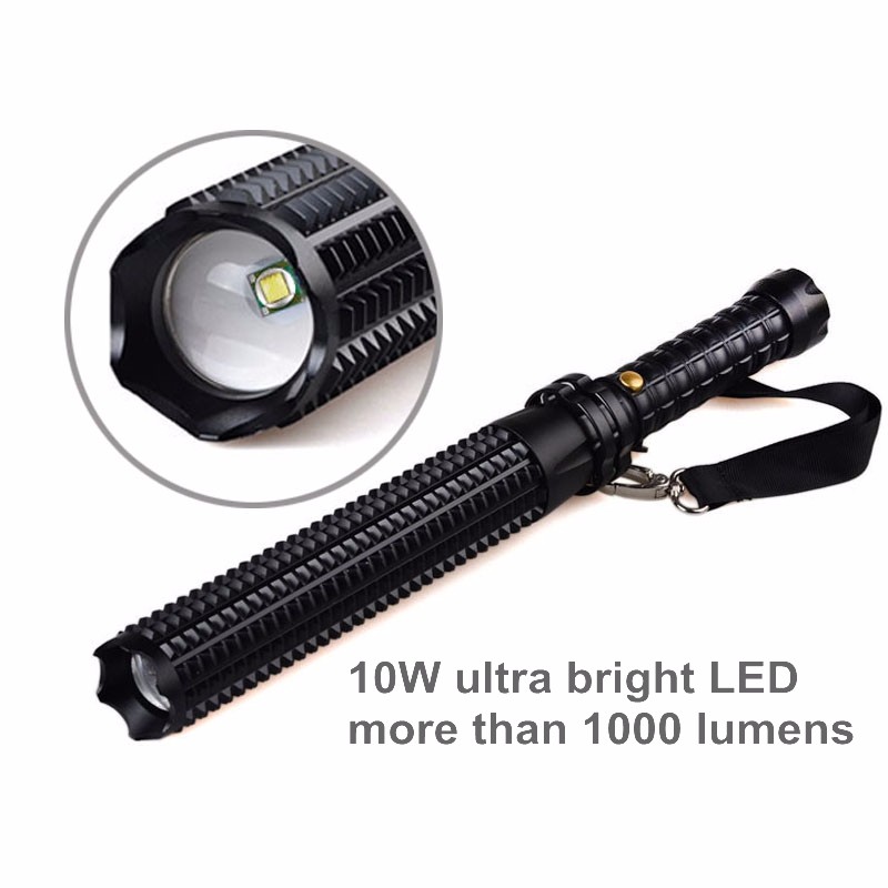 Aluminum Attack Head Police Flashlight 10w Long Range 2000lm Rechargeable Police Security Flashlight