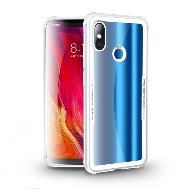 Clear 9H Tempered Glass back Cover Phone Case for Xiaomi mi8 Explore Edition TPU frame