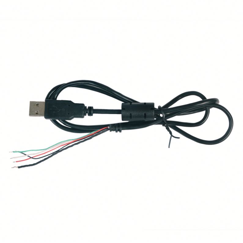 USB 2.0-A male plug with magnet and stress relief 5pin bare end cable assembly for computer peripherals