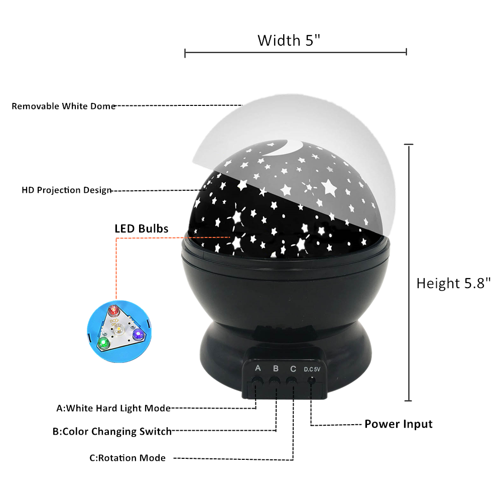 Unicorn Starry Night Light 360 degree Rotating Projector,9 Light Color Modes ,USB Cable/Batteries Powered for Nursery