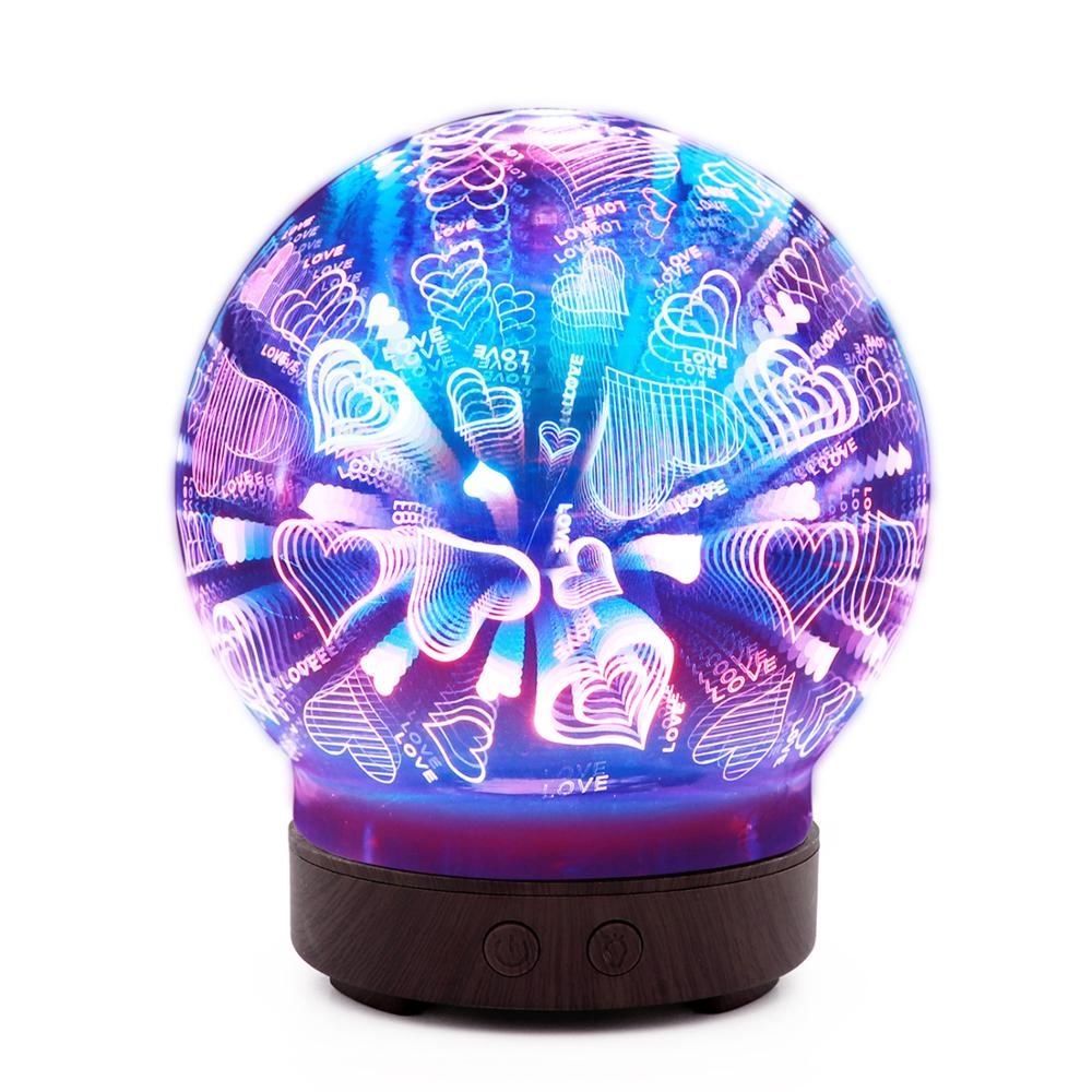 Essential Oil Diffuser - 3D Glass 100ml Ultrasonic Aromatherapy Oil Humidifier With Amazing LED Lights and Auto Off Function