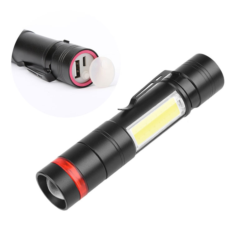 High Intensity Lights COB + 10W XML T6 Zoom Torch Light USB Rechargeable Tactical Flashlight