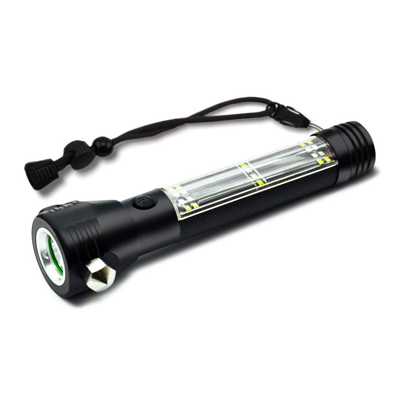 Car Flashlight Solar COB LED Light Tactical Multi-function USB Rechargeable Emergency Torch With Seat Belt Cutter