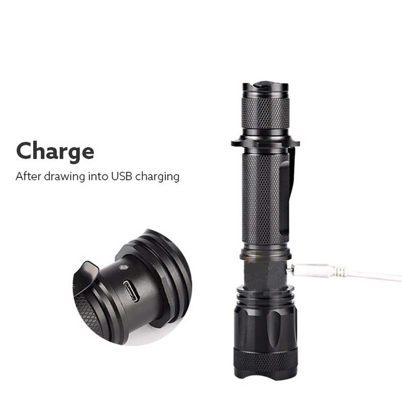 IP44 Goldmore Wholesale New Aluminium Alloy 5 Modes 1000LM T6 USB Charging Flashlight Tactical Flashlight Torch for Emergency