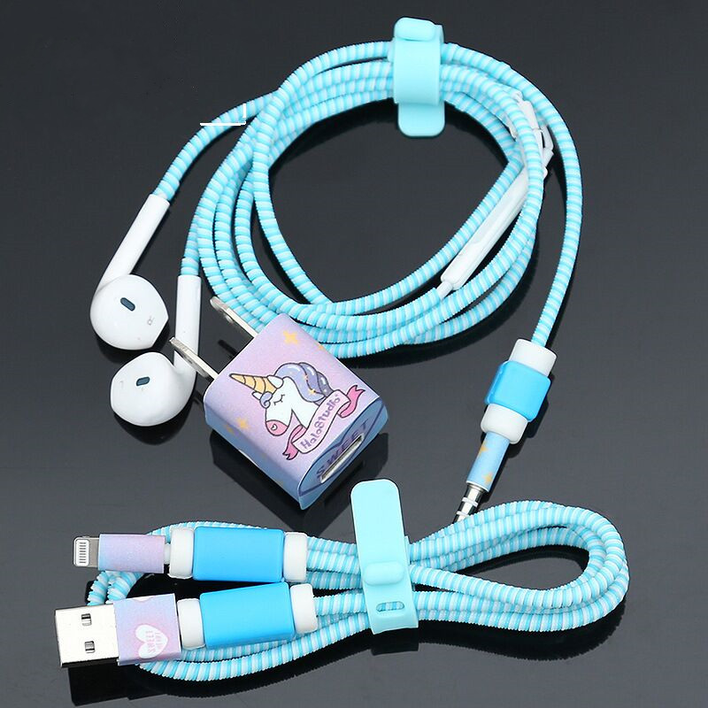 Cartoon Horse Data Line Winder Unicorn USB Phone Cable Protector Kit for iPhone Earphone