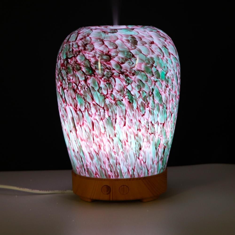 Green Marble Glass 100ml Whisper-Quiet Aroma Diffuser Ultrasonic Cool Mist humidifier with 7 Color LED Light and Timer Settings