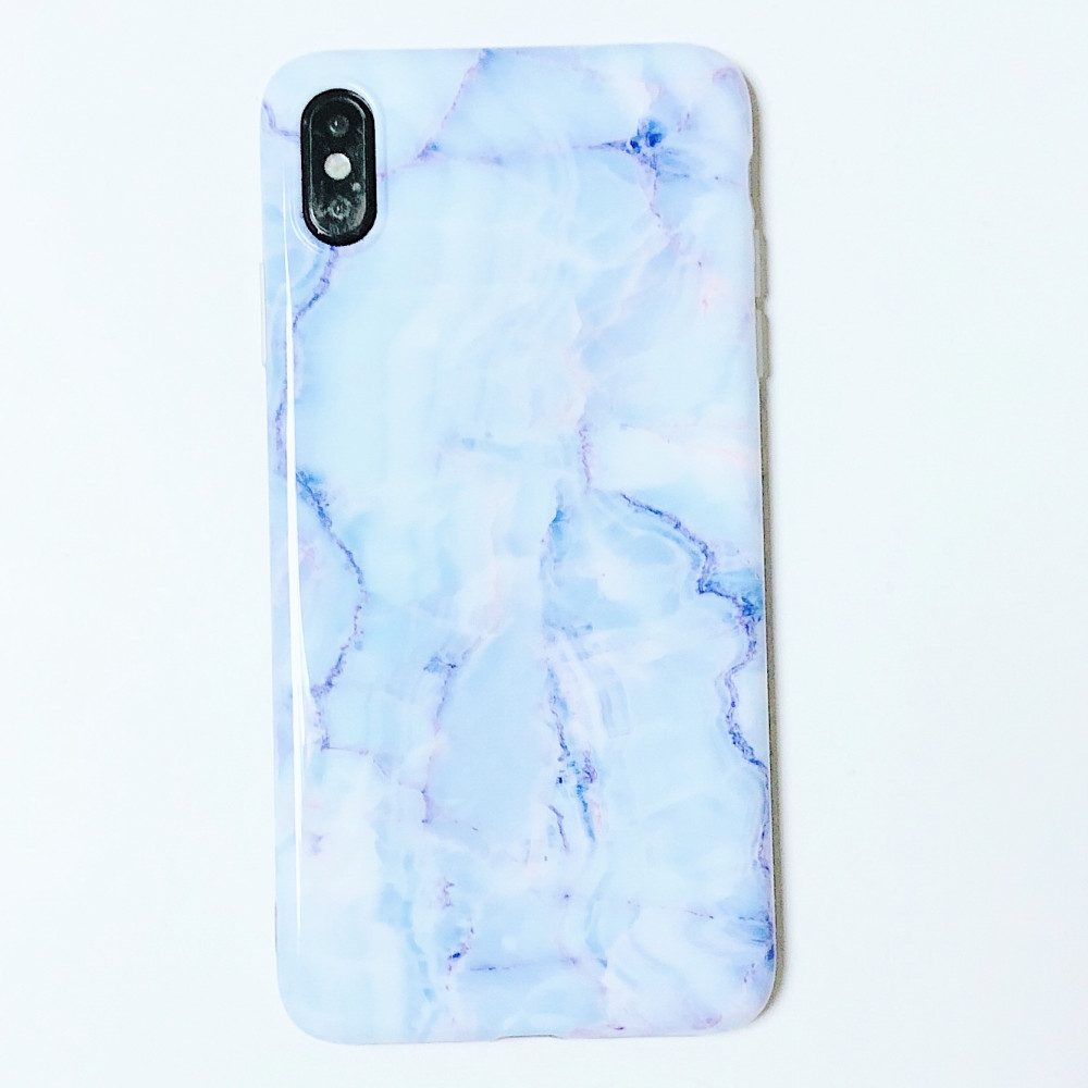 Elegant Soft TPU White Blue Marble Phone Cases for iPhone Xs max Xr , for Samsung Galaxy S9 Plus Cover Granite