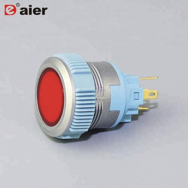 22mm Flat Button Lens Illuminated SPDT 5Pin Silver Color Momentary Or Latching Plastic IP66 Waterproof Switch