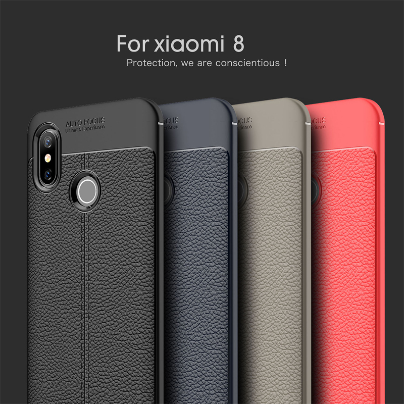 Hot Sell Litchi pattern Soft Tpu case for Xiaomi Mi 8 Cover