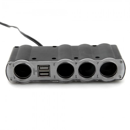 Car Power Lighter Cigarette Cigar Socket 4 Way Splitter Adapter with 2 USB Port