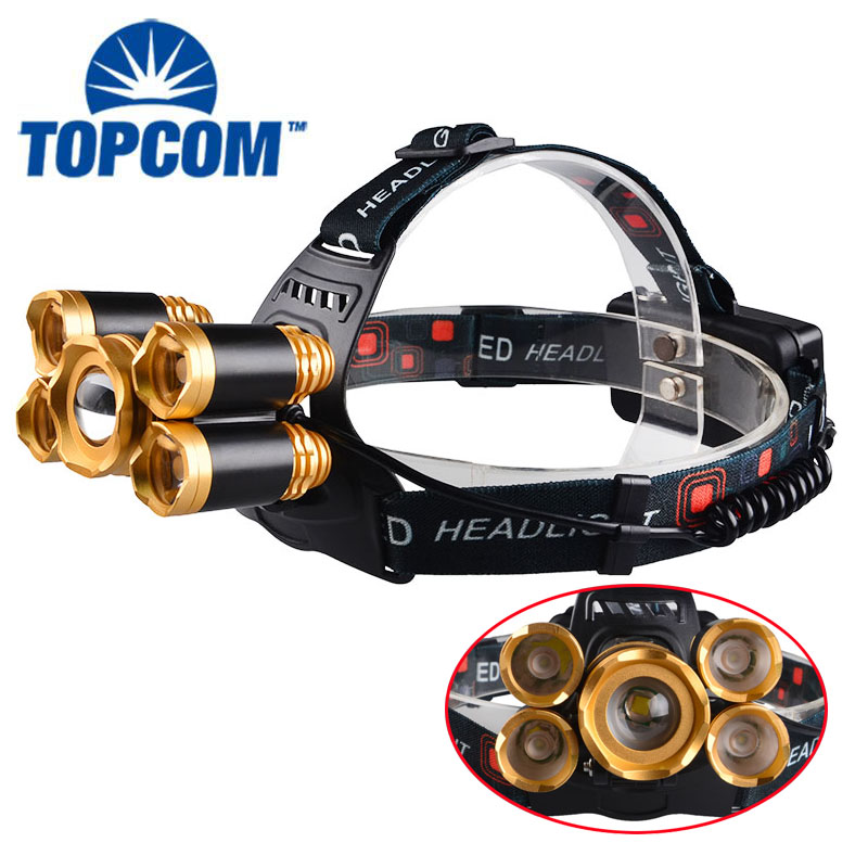 1200 Lumens Zoom Rechargeable 1000 Lumen LED Headlamp 5 LED Gold Color For Outdoors