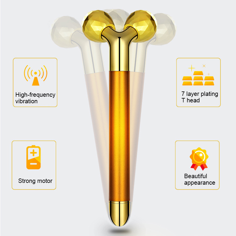 Electric 3D Roller Face Lift Electric Sonic Depuffer Pulse Facial Massager 24k Golden Beauty Tool Promotion Price