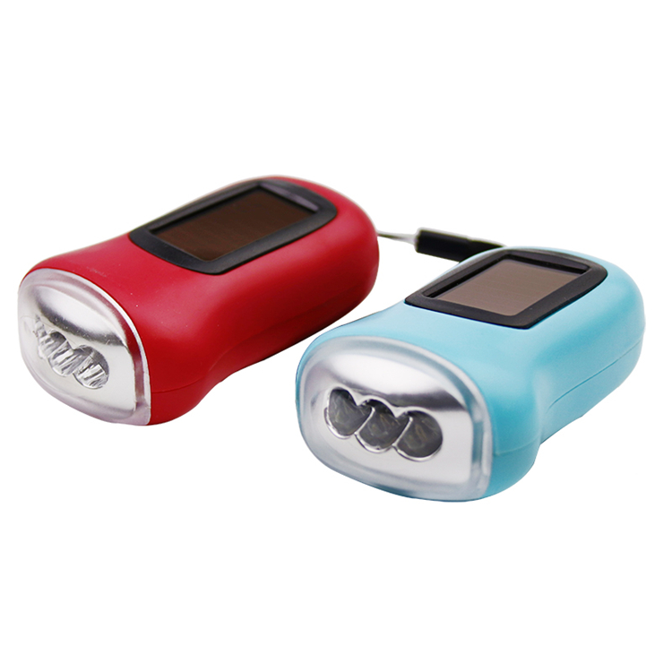 High Quality Ningbo Factory Goldmore 3LED Hand Crank Dynamo+Solar Power for Carabiner Camping Flashlight