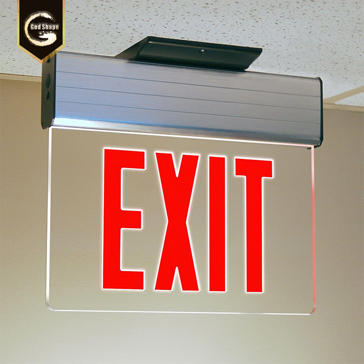 GS transparent Acrylic led exit sign board with emergency light