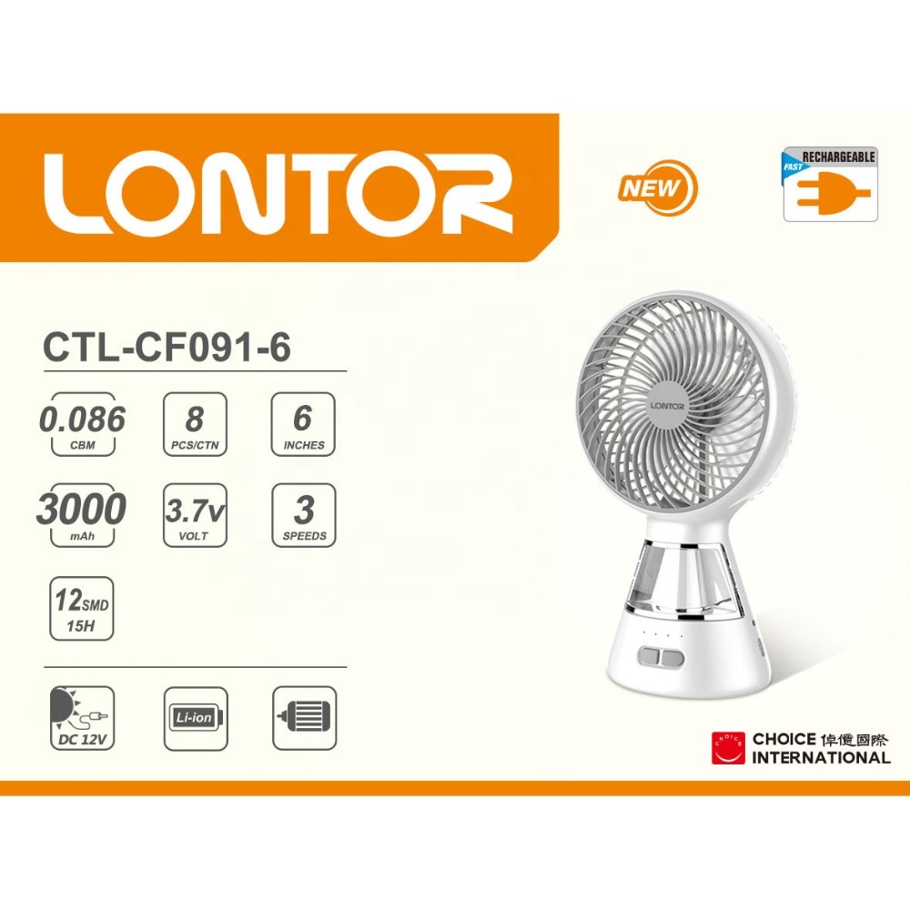 LONTOR Rechargeable  Mini Table Fan CF091-6