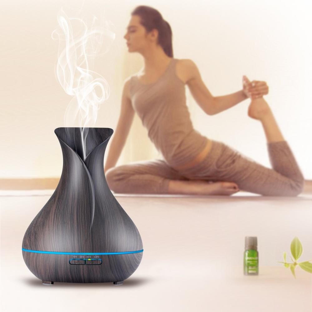 400ml DarkWood Grain Aromatherapy Essential Oil Diffuser, Ultrasonic Cool Mist Humidifier with 4 Timer Settings for Office, Room