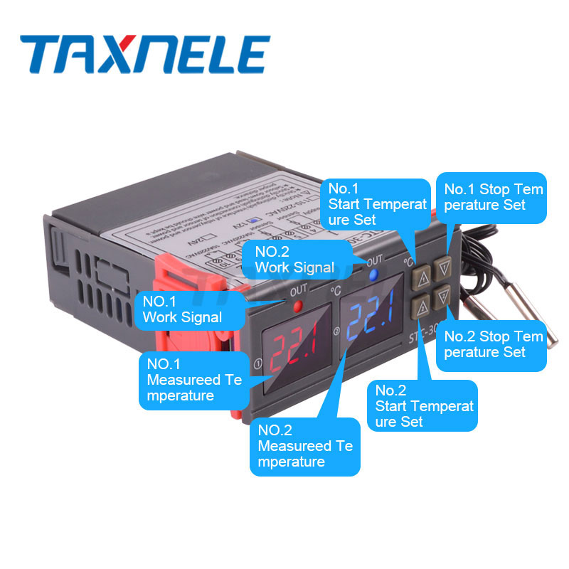 STC-3008 Dual Digital Thermostat Temperature Controller Incubator Two Relay Output Thermoregulator Heater Cooler 12V 24V 220V