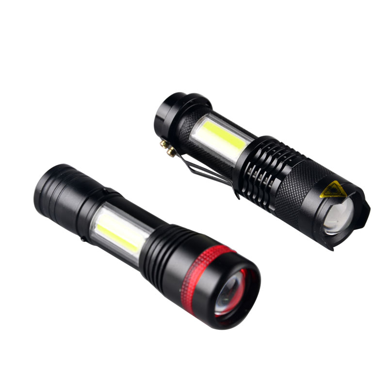 Aluminum Rechargeable Zoom Dimmer LED COB Flashlight Tactical Mini Torch Light With Clip