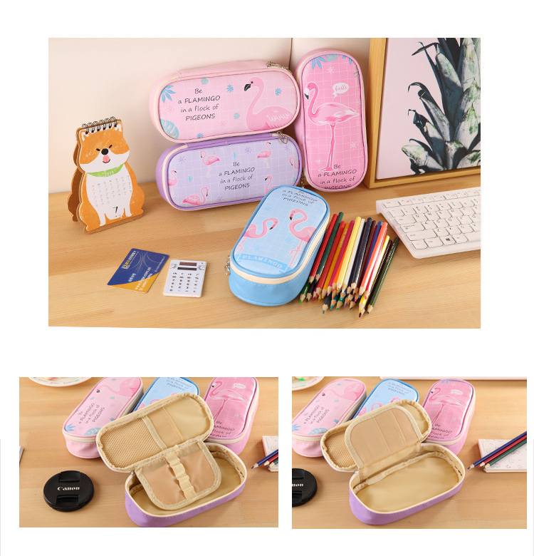 Creative Pencil Case PU Flamingo Large Zipper Pencil Bags Pen Holders School Supplies Stationery Pencil Box for Boys or Gi