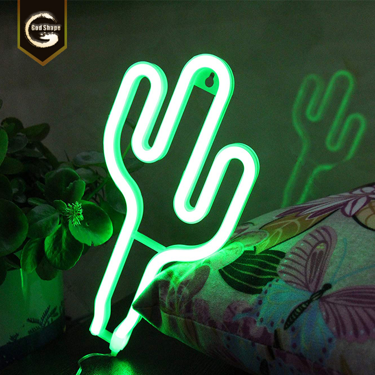 Acrylic neon led wall light cactus and purple Flamingo large decorative