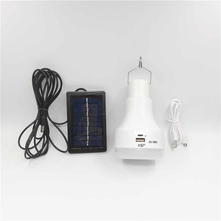 Portable solar bulb with flashlight usb power output