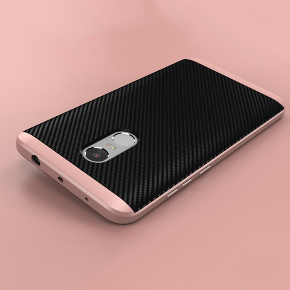 2 IN 1 Carbon Fiber TPU+PC Back Cover Case For Xiaomi Redmi Note 4