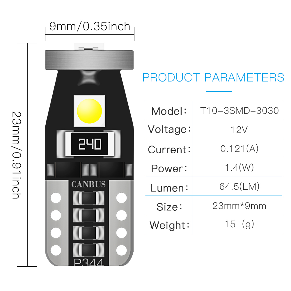 Original 24V T10 3030 3Smd Canbus W5W White Car Led Bulb