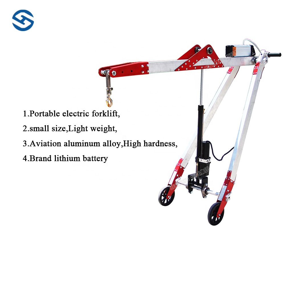 Portable mini hydraulic lithium battery hand push crane lifting 400kg